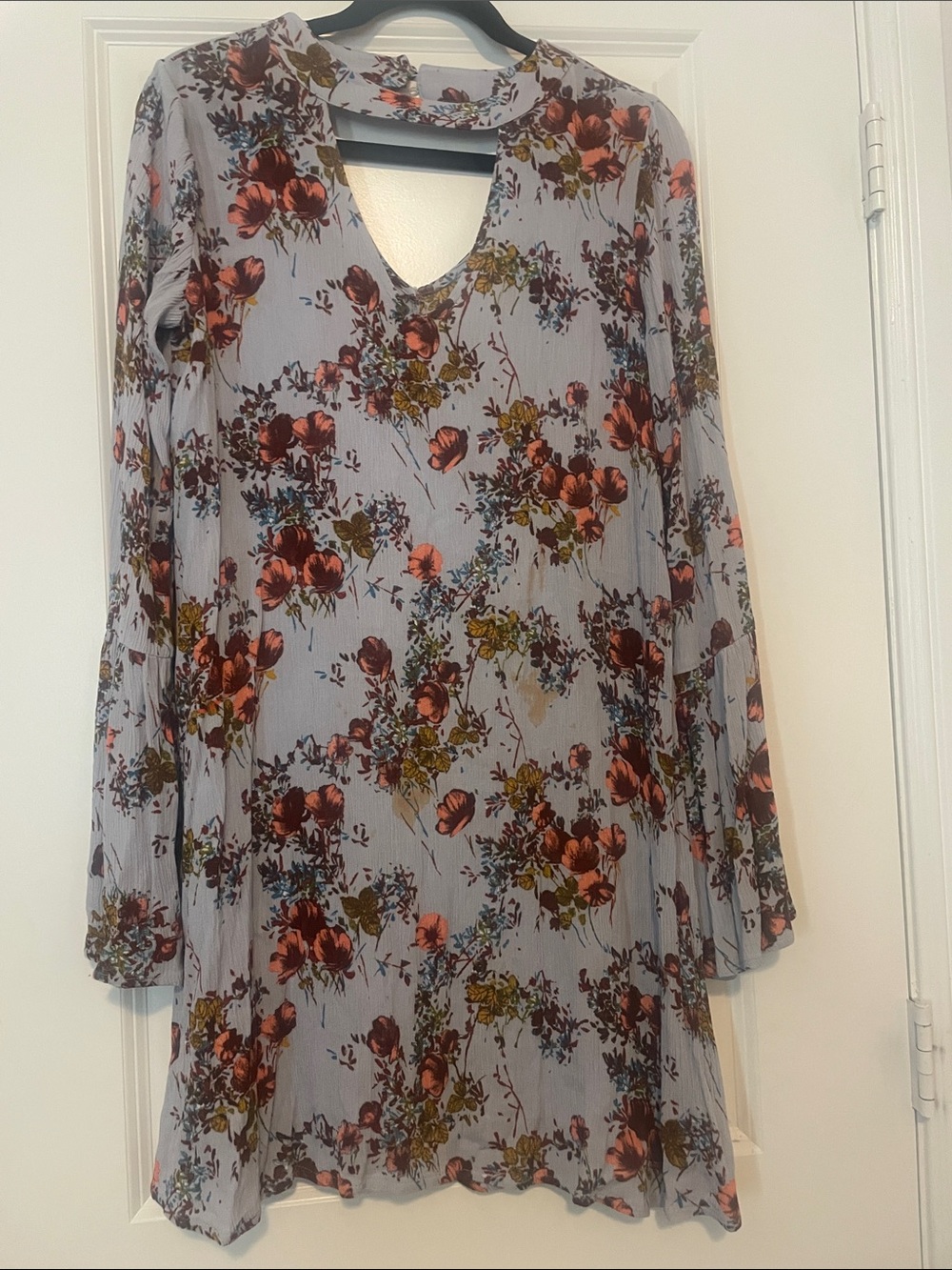 Light Blue Floral Long-Sleeve Women’s Dress